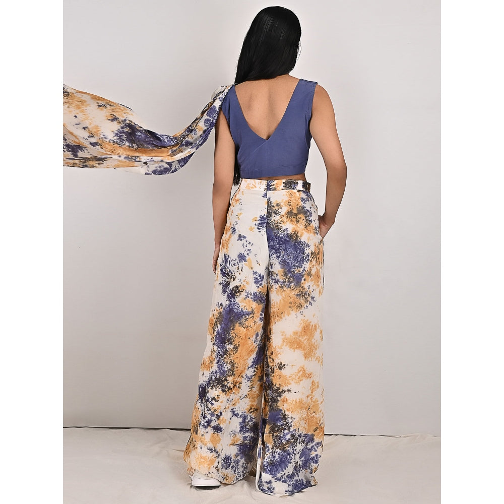 Bohame Alafia Blue & Mustard Concept Saree (Set of 2)