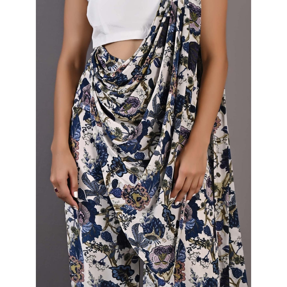 Bohame Yasmin Blue & Off White Concept Saree with Stitched Blouse