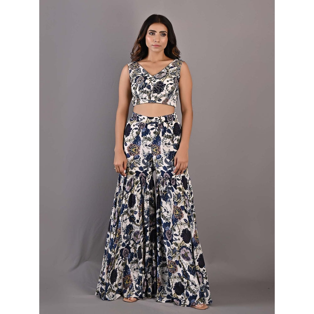 Bohame Cassia Multi-Blue & Off White Sharara (Set of 3)