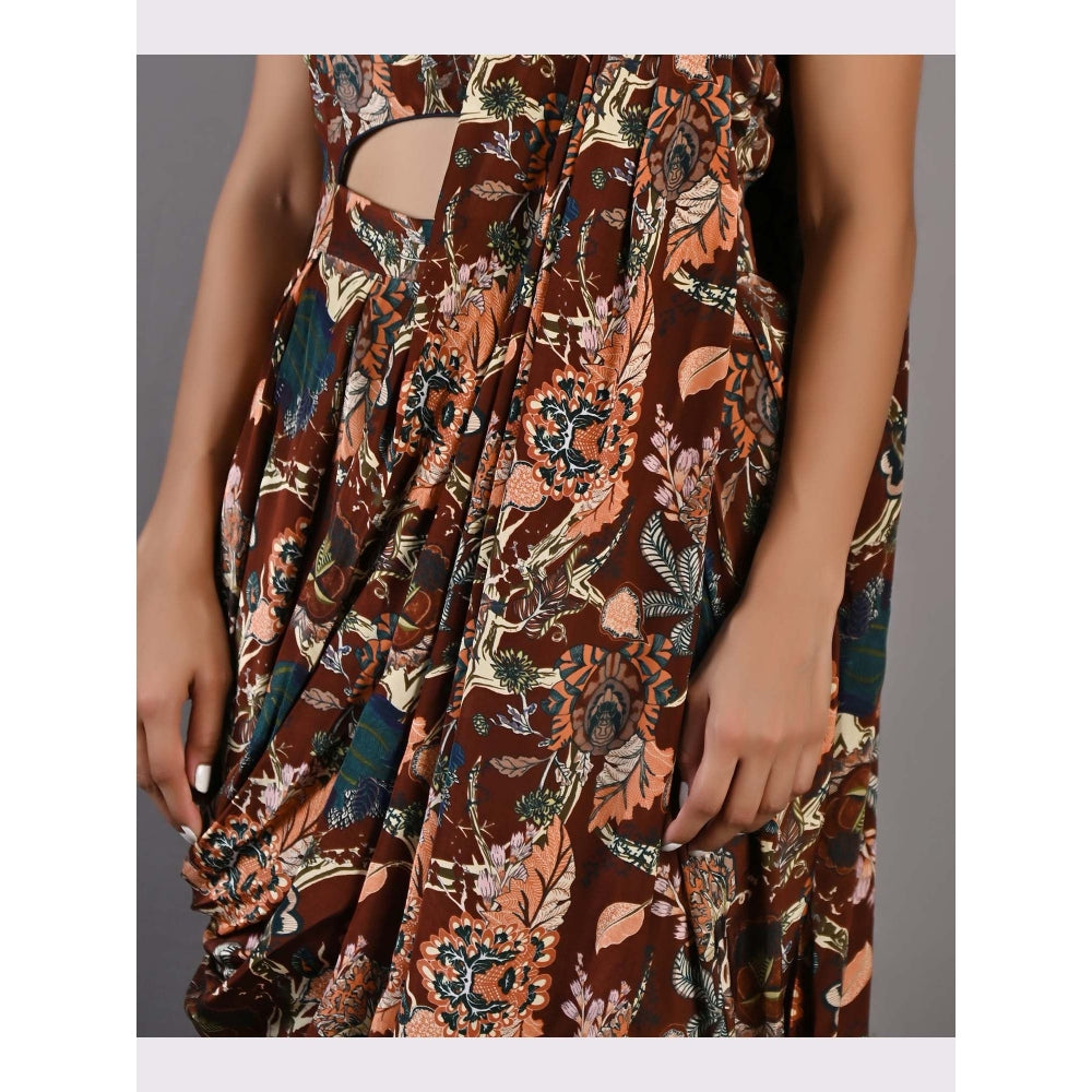 Bohame Evanthe Multi-Maroon Concept Saree with Stitched Blouse