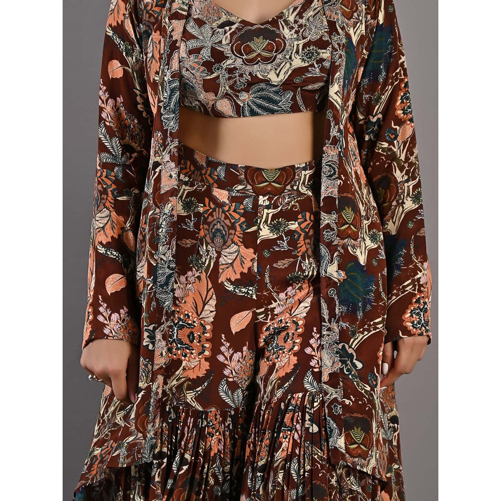 Bohame Rayn Maroon Cape & Sharara (Set of 3)