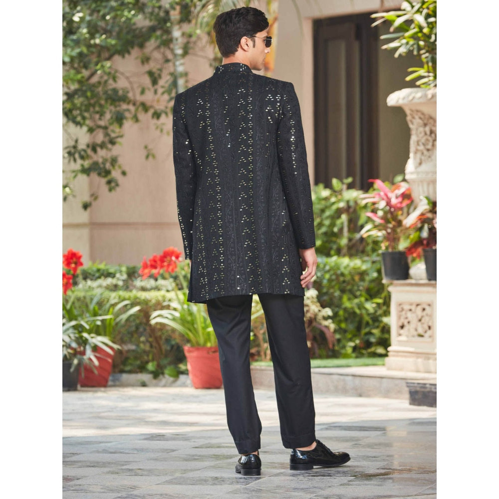 Bohame Niruha - Black Chikankari Open Kurta (Set of 3)