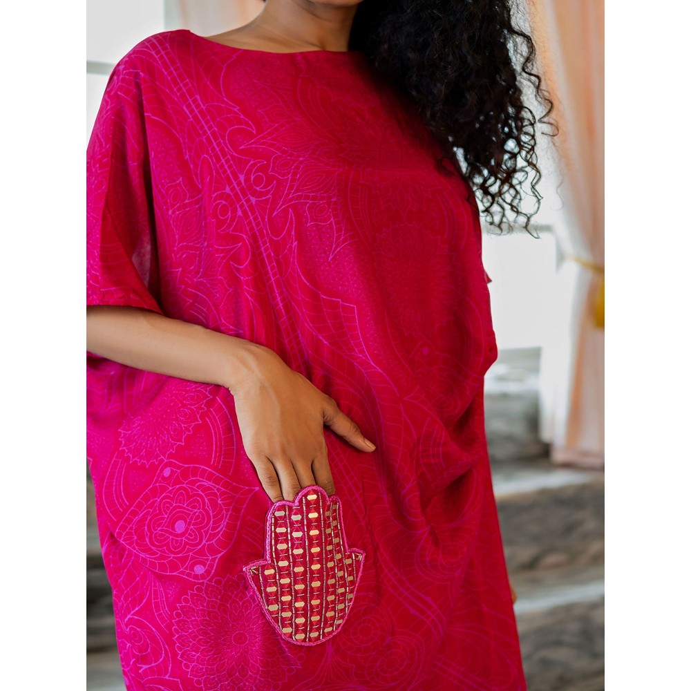 17 : 17 by Simmi Saboo Pink Mandala Evil Eye Patch Pocket Cowl Co-Ord (Set of 2)