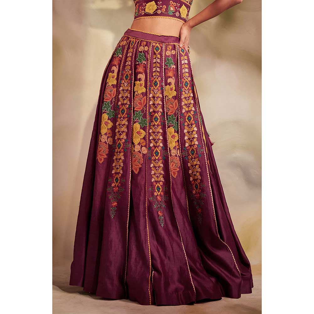 CHANDRIMA Plum Pleated Beadwork Lehenga