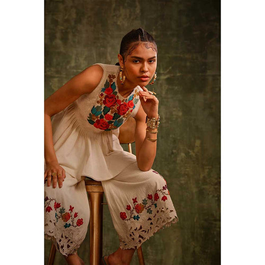 CHANDRIMA Ivory Embroidered Pants