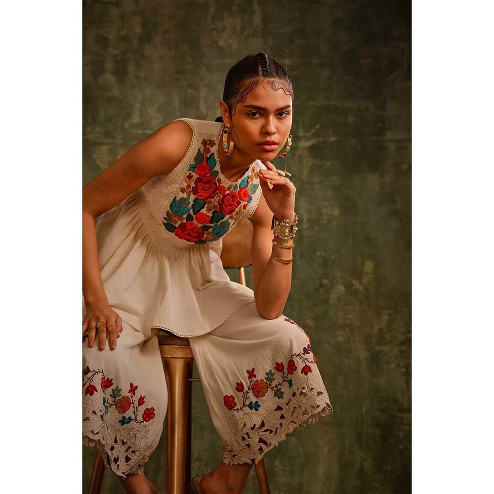 CHANDRIMA Ivory Embroidered Pants