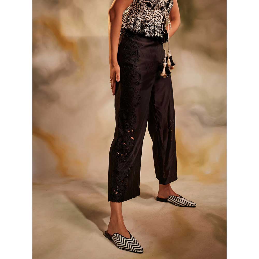 CHANDRIMA Black Cutwork Pants