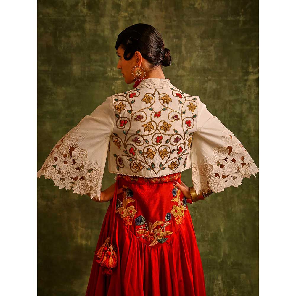 CHANDRIMA Ivory Sequins Beadwork Bolero Jacket
