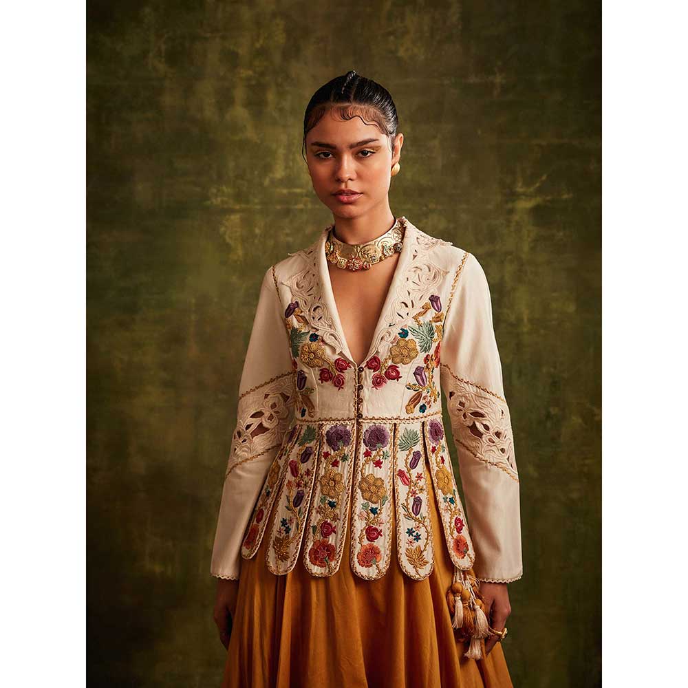CHANDRIMA Ivory Paneled Beadwork Jacket