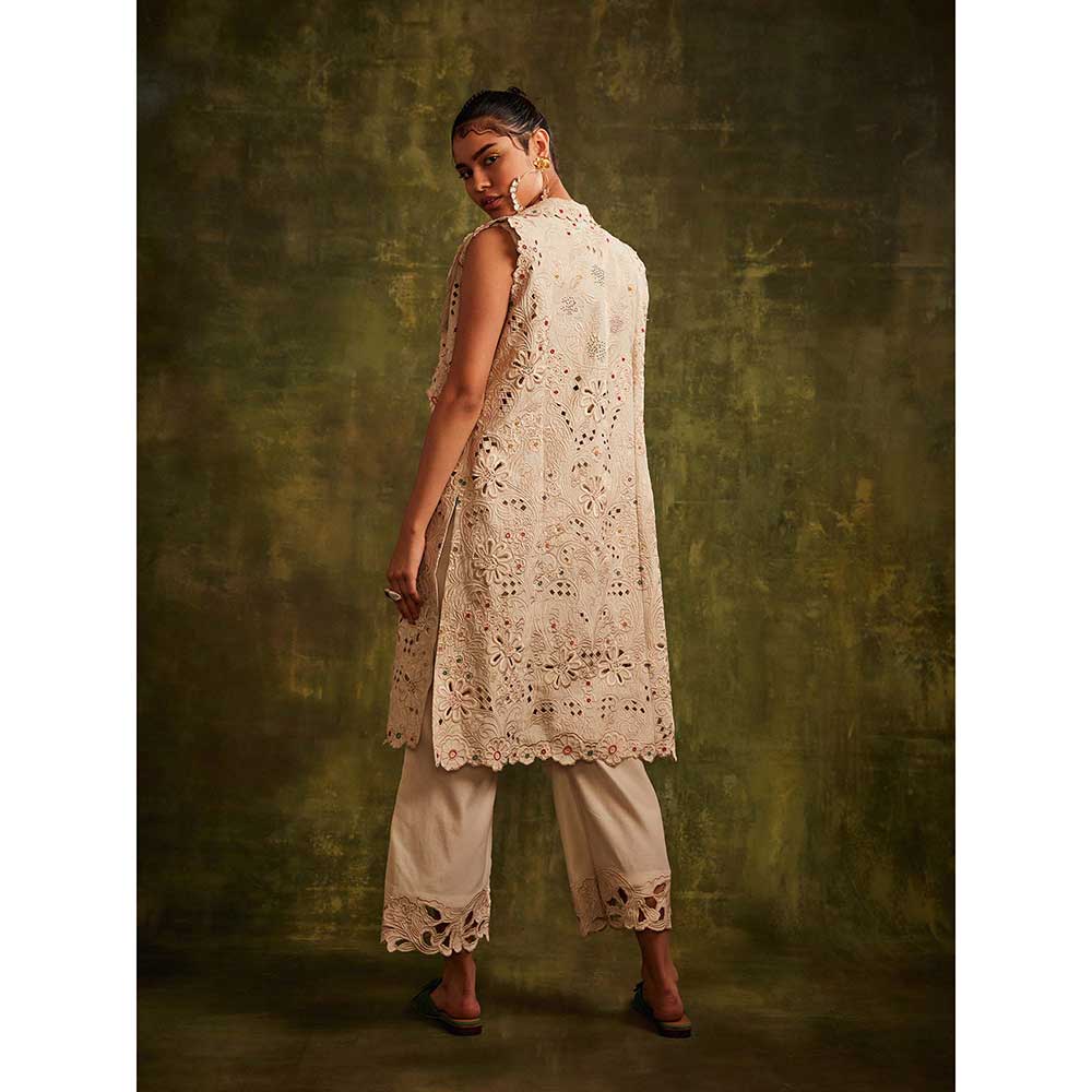 CHANDRIMA Ivory Collared Cutwork Jacket