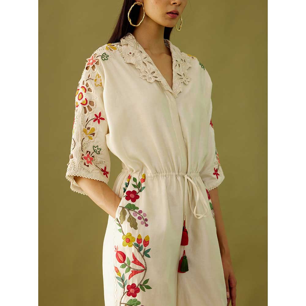 CHANDRIMA Ivory Applique And Beadwork Jumpsuit