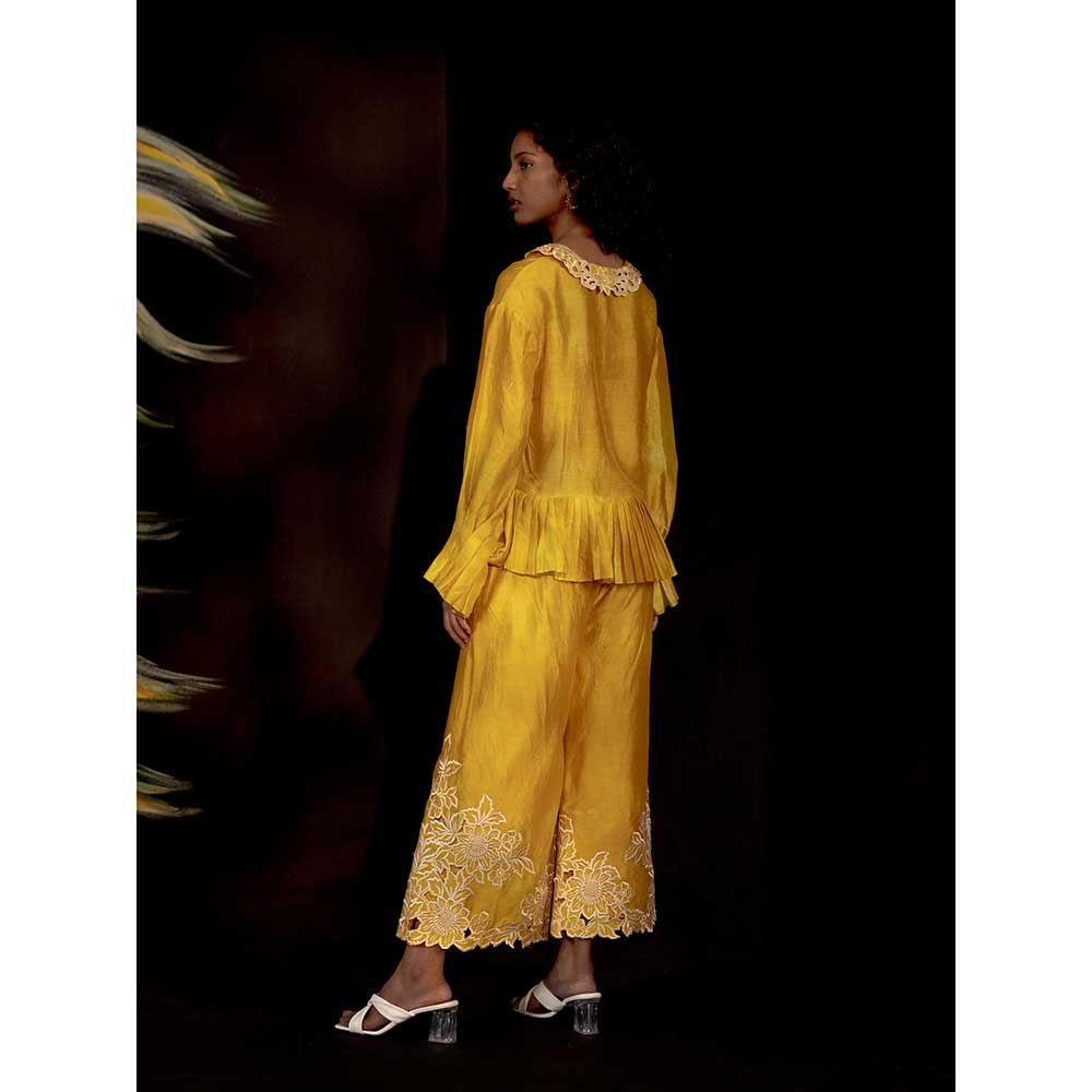 CHANDRIMA Yellow Tie-Dye Cutwork Pants