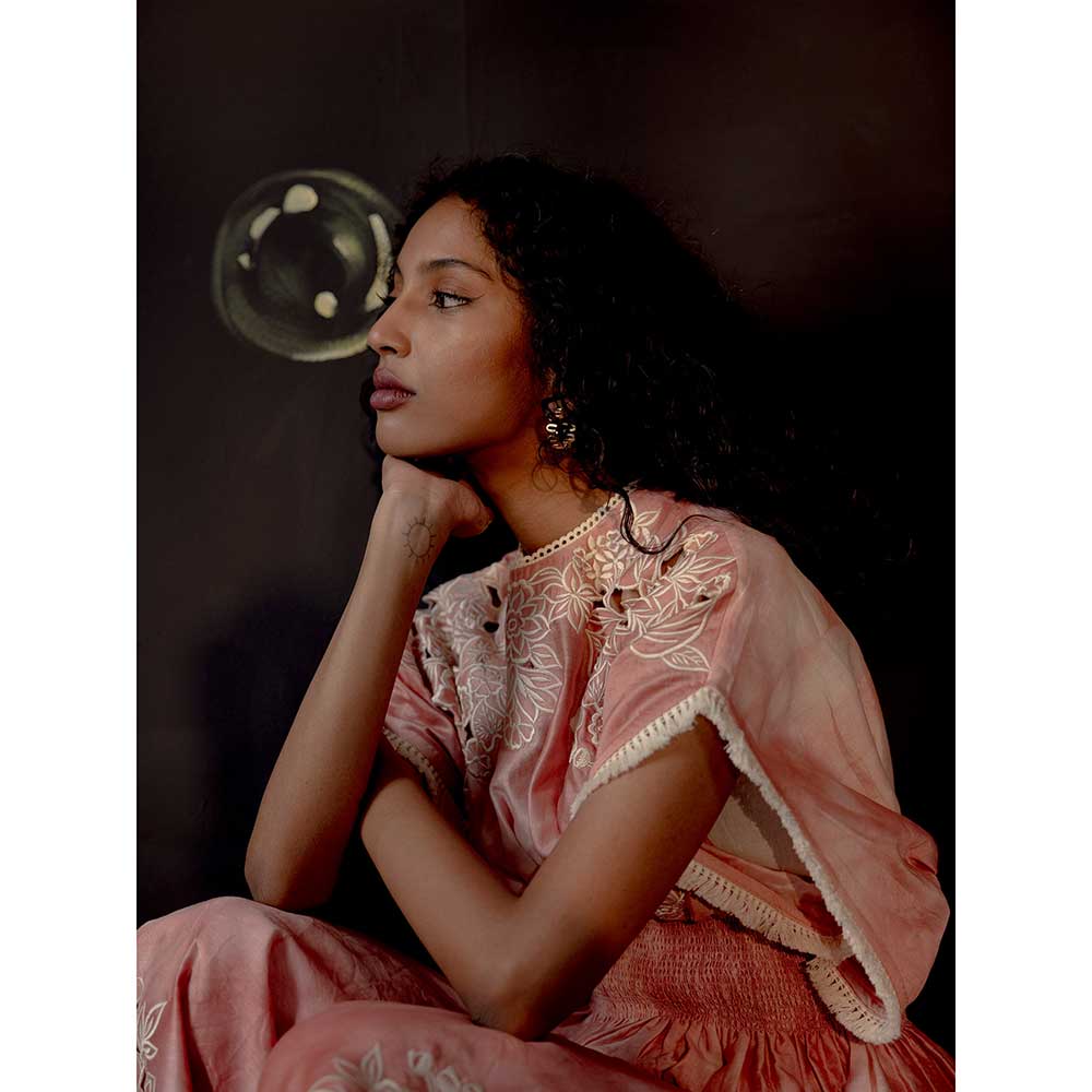 CHANDRIMA Old Rose Tie-Dye Cutwork Pants