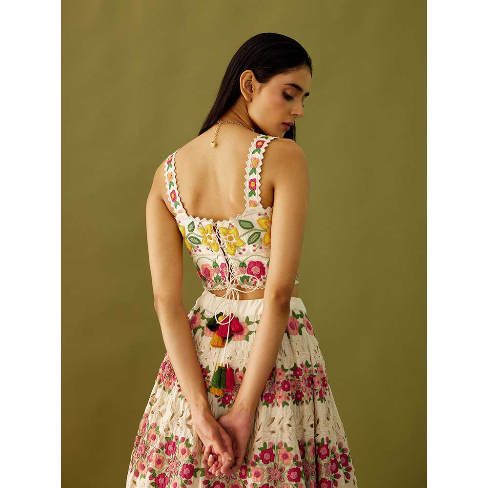 CHANDRIMA Ivory Floral Applique Crop Top