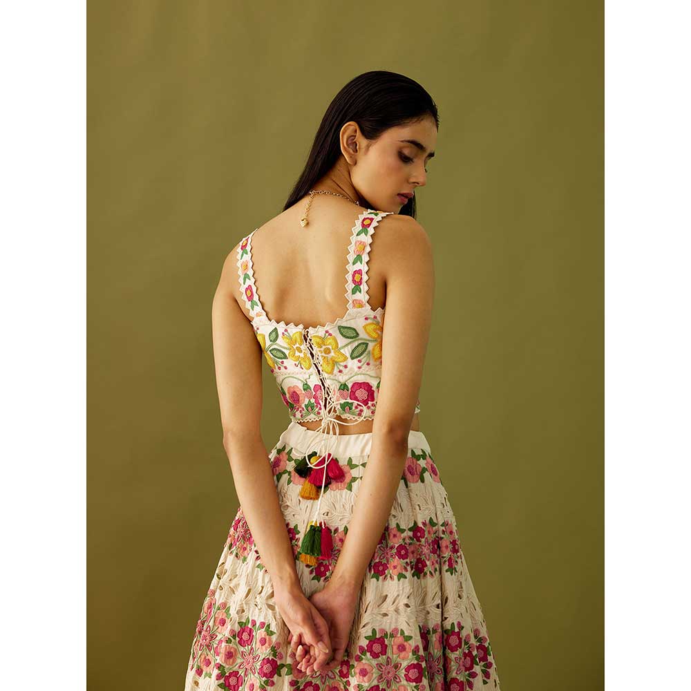 CHANDRIMA Ivory Embroidered and Applique Skirt