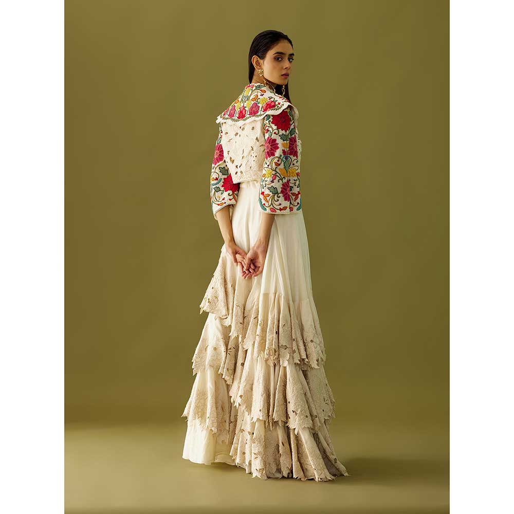 CHANDRIMA Ivory Cutwork Ruffled Skirt