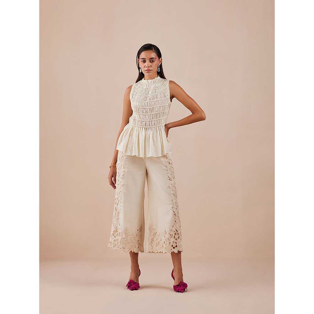 CHANDRIMA Ivory Cutwork Pants