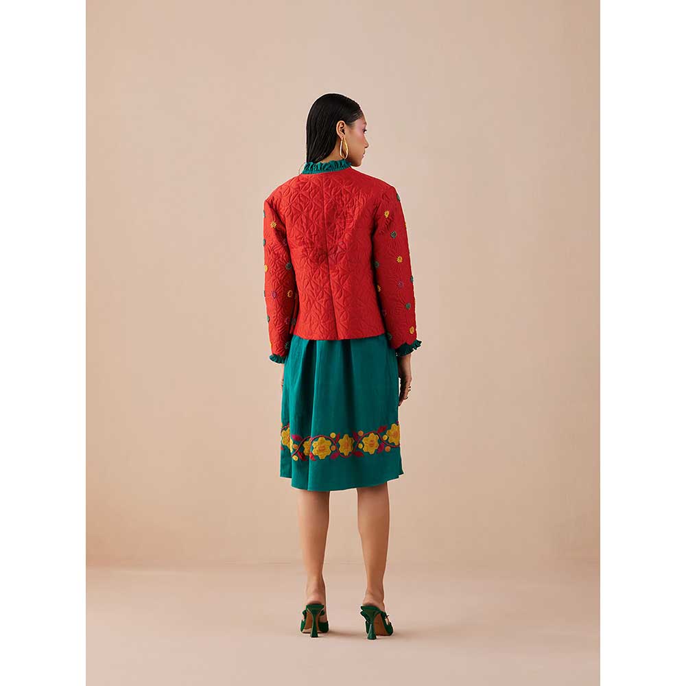 CHANDRIMA Rust Quilted And Beadwork Jacket