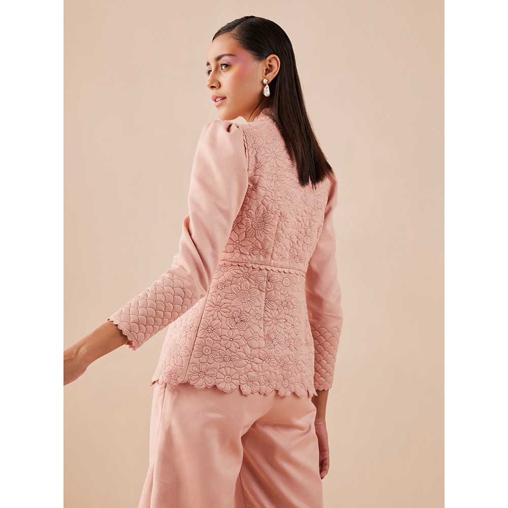 CHANDRIMA Pink Quilted Peplum Jacket