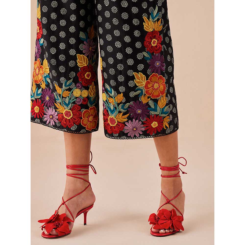 CHANDRIMA Black Printed Embroidered Jumpsuit