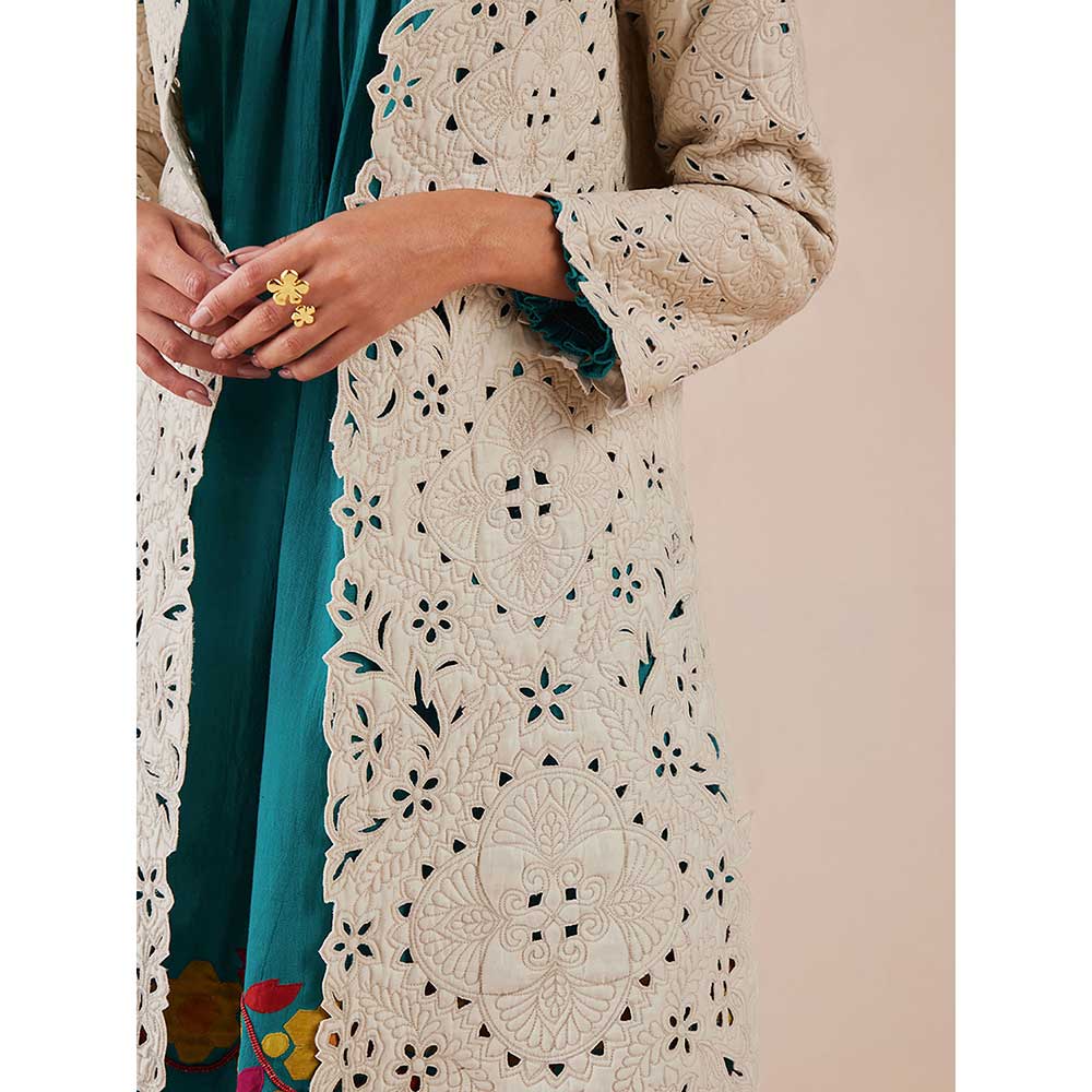 CHANDRIMA Ivory Quilted And Cutwork Jacket