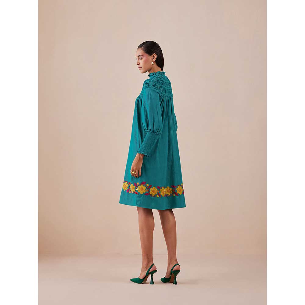 CHANDRIMA Green Applique And Ruched Dress
