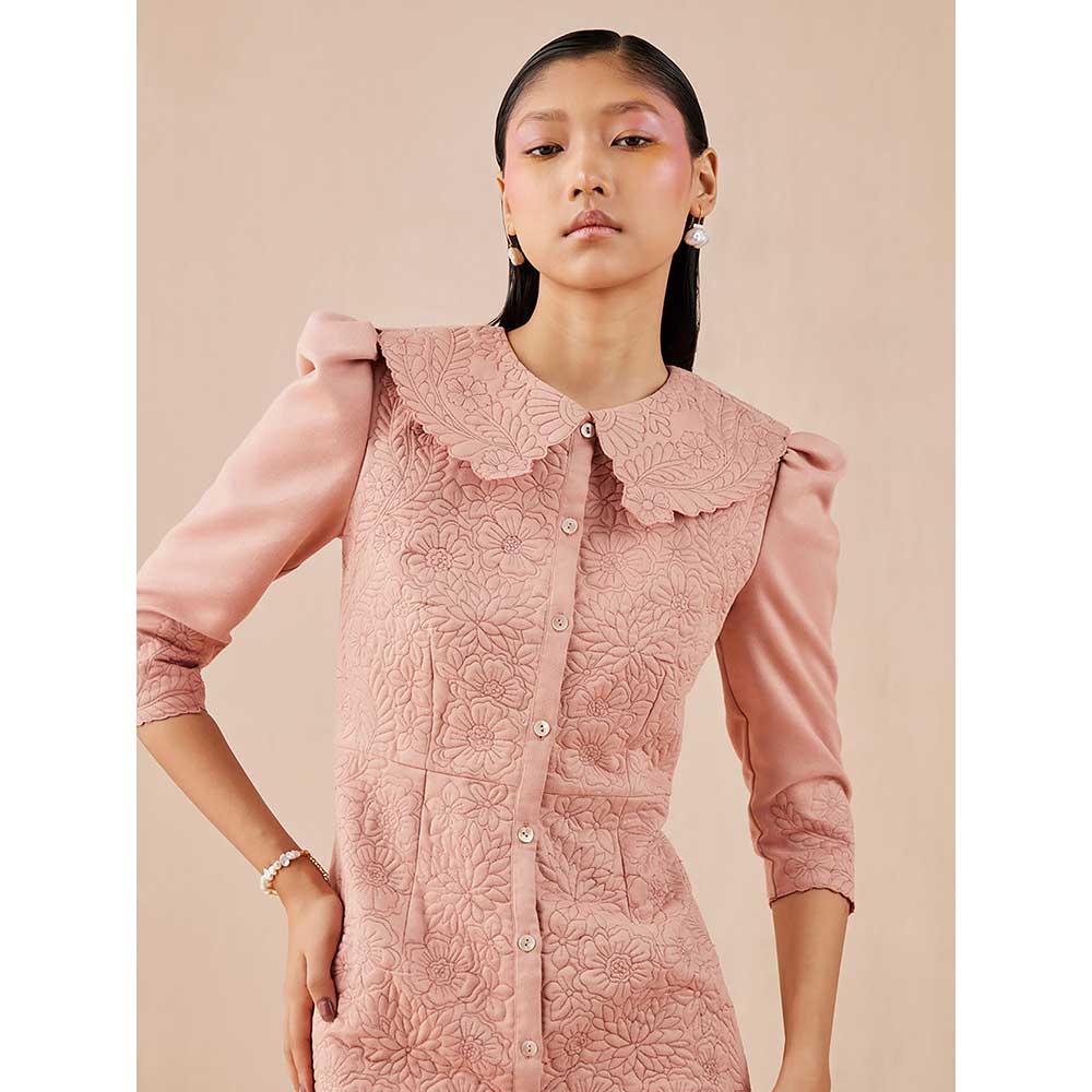 CHANDRIMA Pink Quilted Shirt Dress
