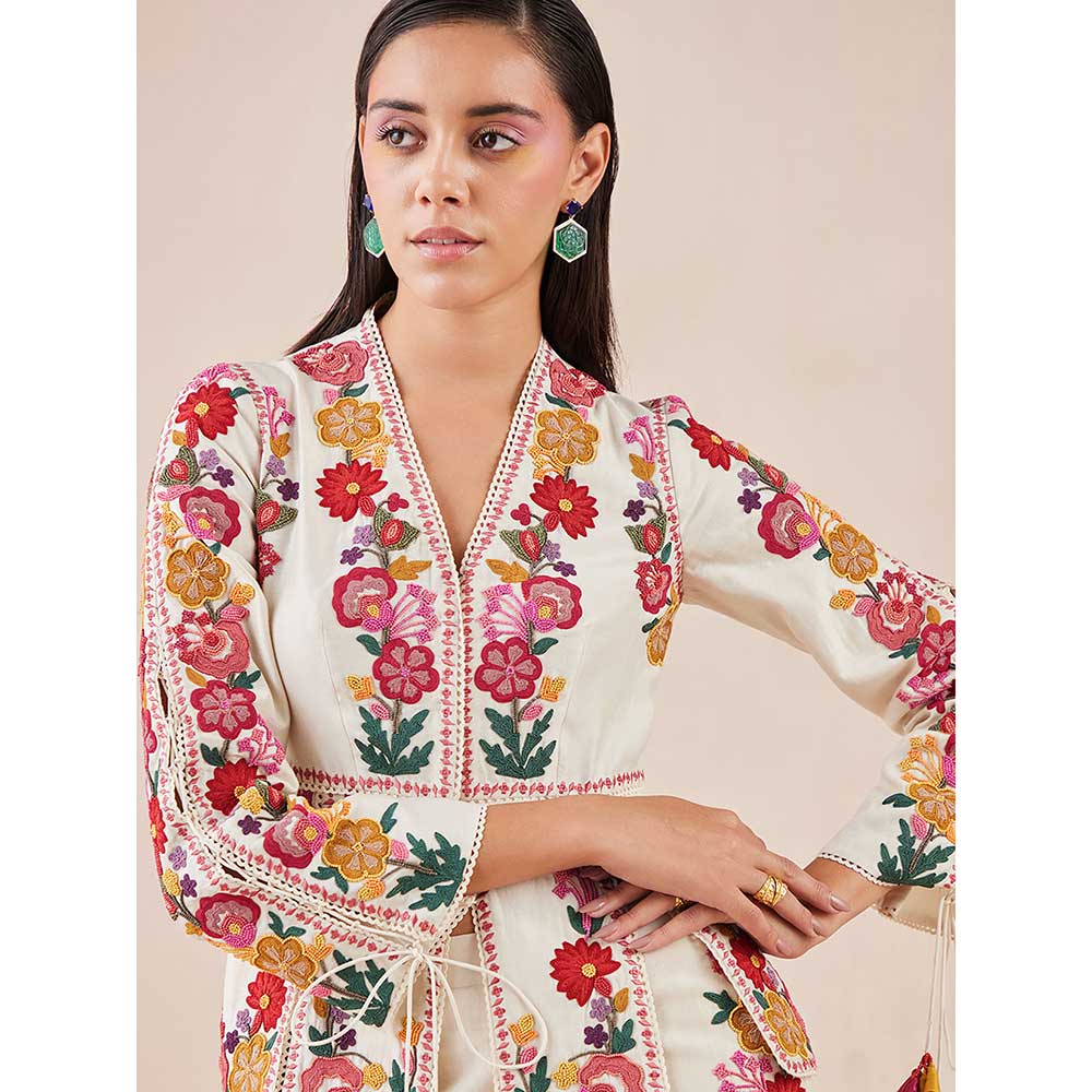 CHANDRIMA Ivory Panelled Cord Work Jacket