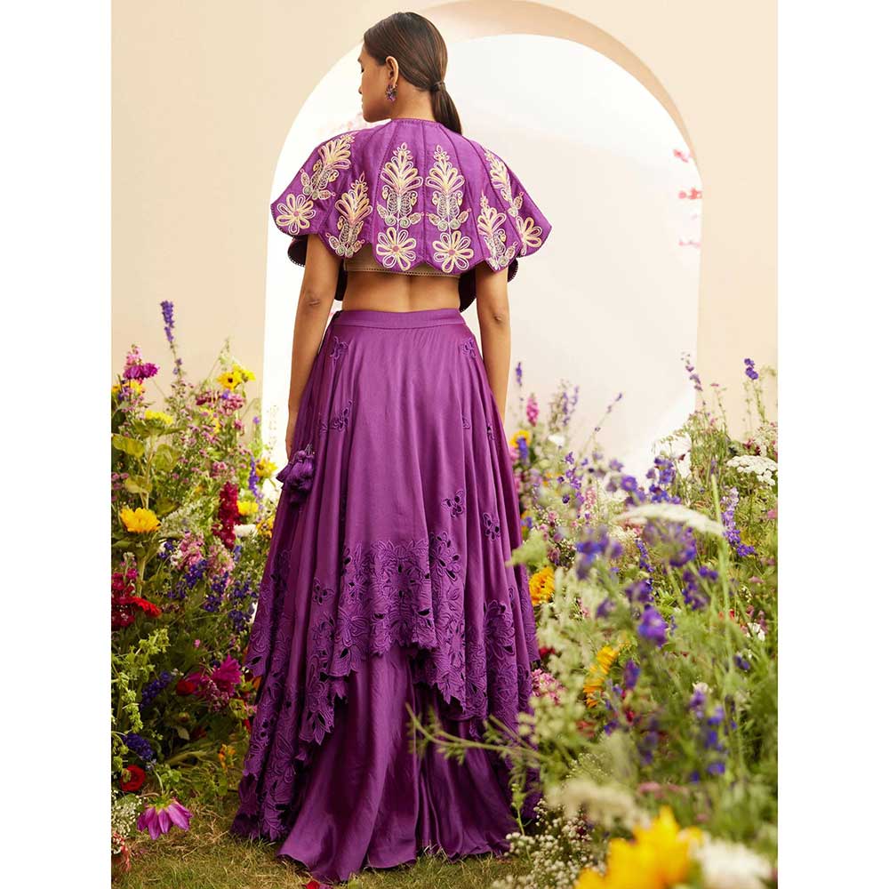 CHANDRIMA Purple Cutwork Layered Lehenga