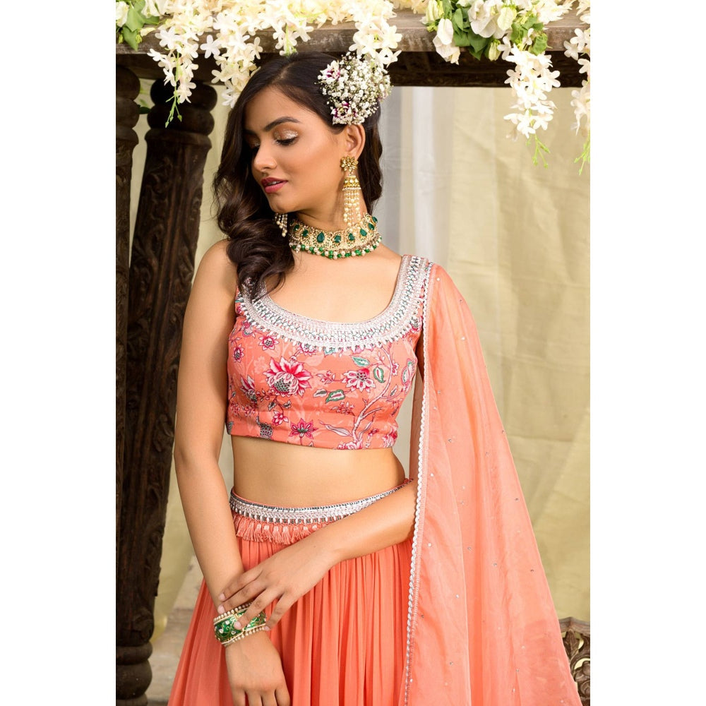 Chhavvi Aggarwal Coral Lehenga Set (Set of 3)