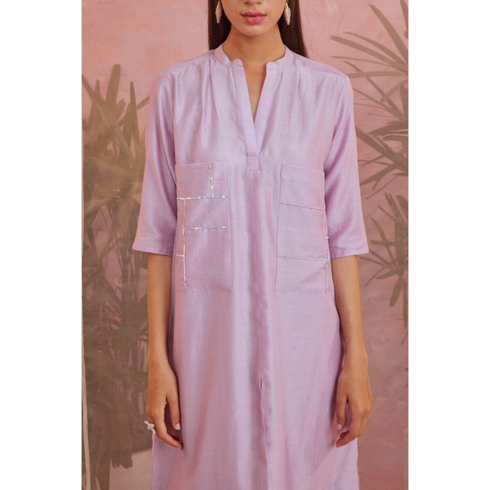 Charkhee Sequin Lavender Front Slit Kurta Set (Set of 2)