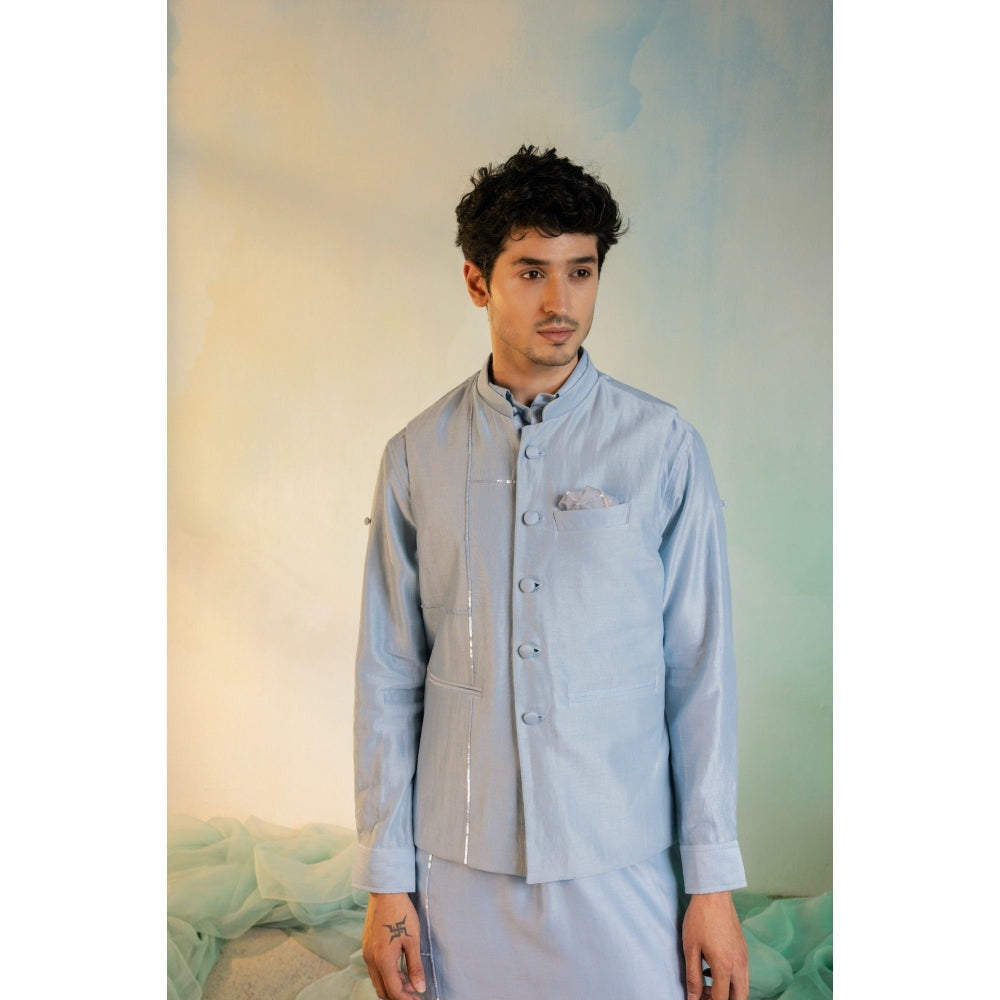 Charkhee Men'S Sequin Nehru Jacket Blue Nykaa Fashion