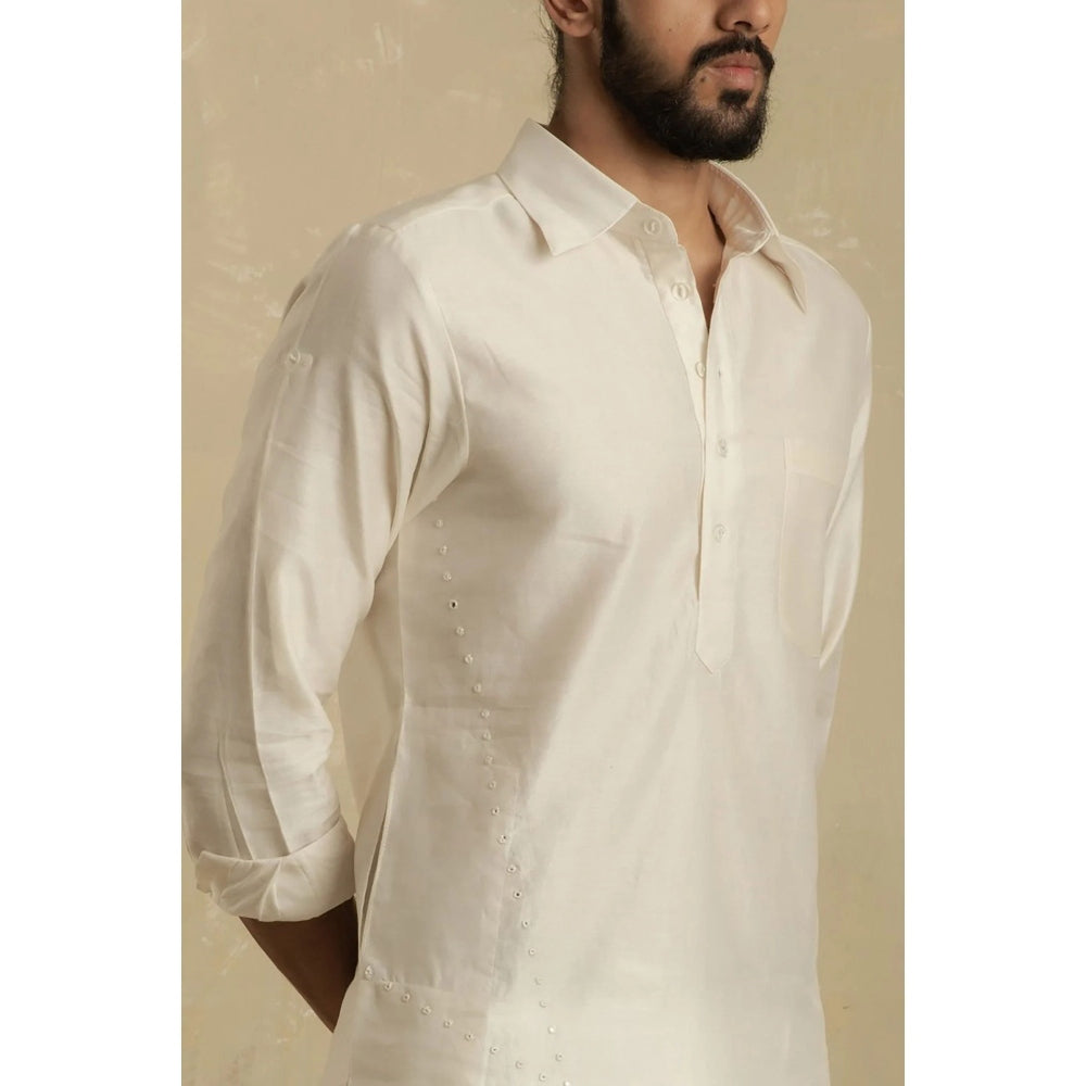 charkhee Men Pearl Off White Pathani Kurta with Salwar (Set of 2)