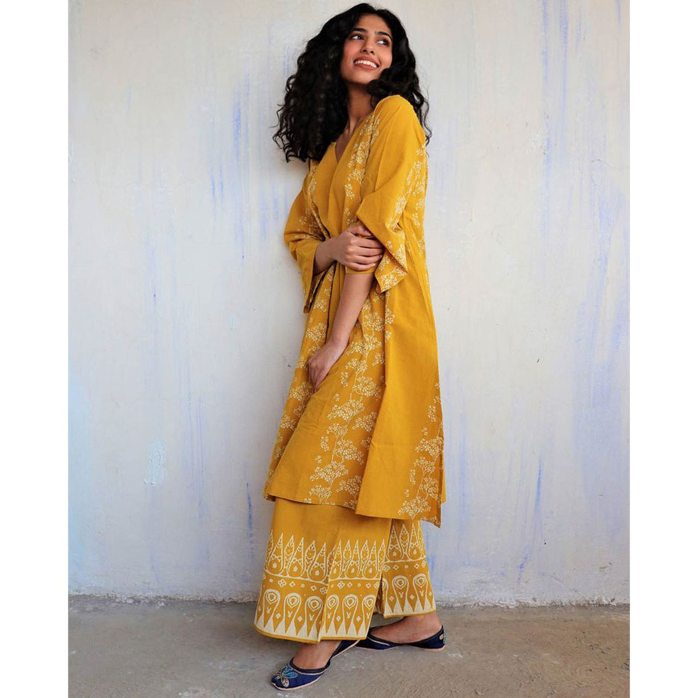 Chidiyaa Mustard Cotton Kurta, Palazzo (Set of 2)