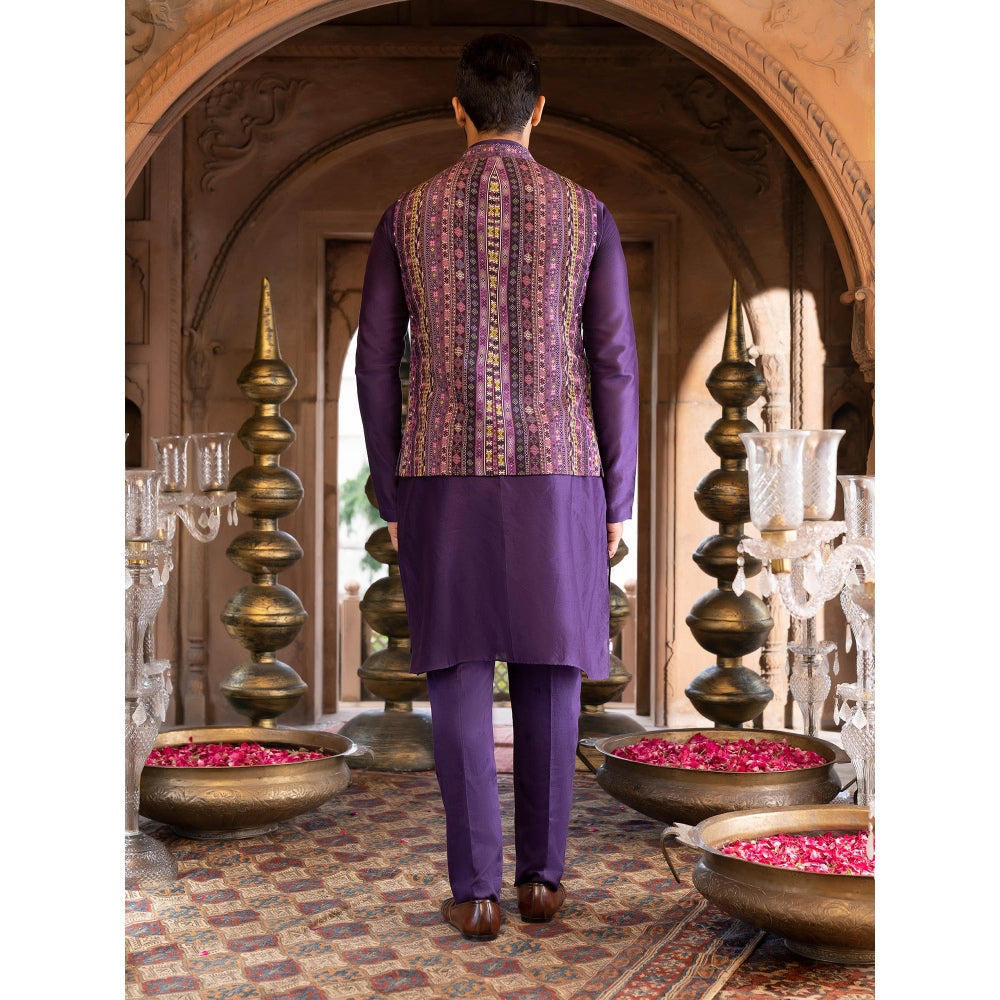 Chhavvi Aggarwal Men Purple Printed Bundi (Set of 3)