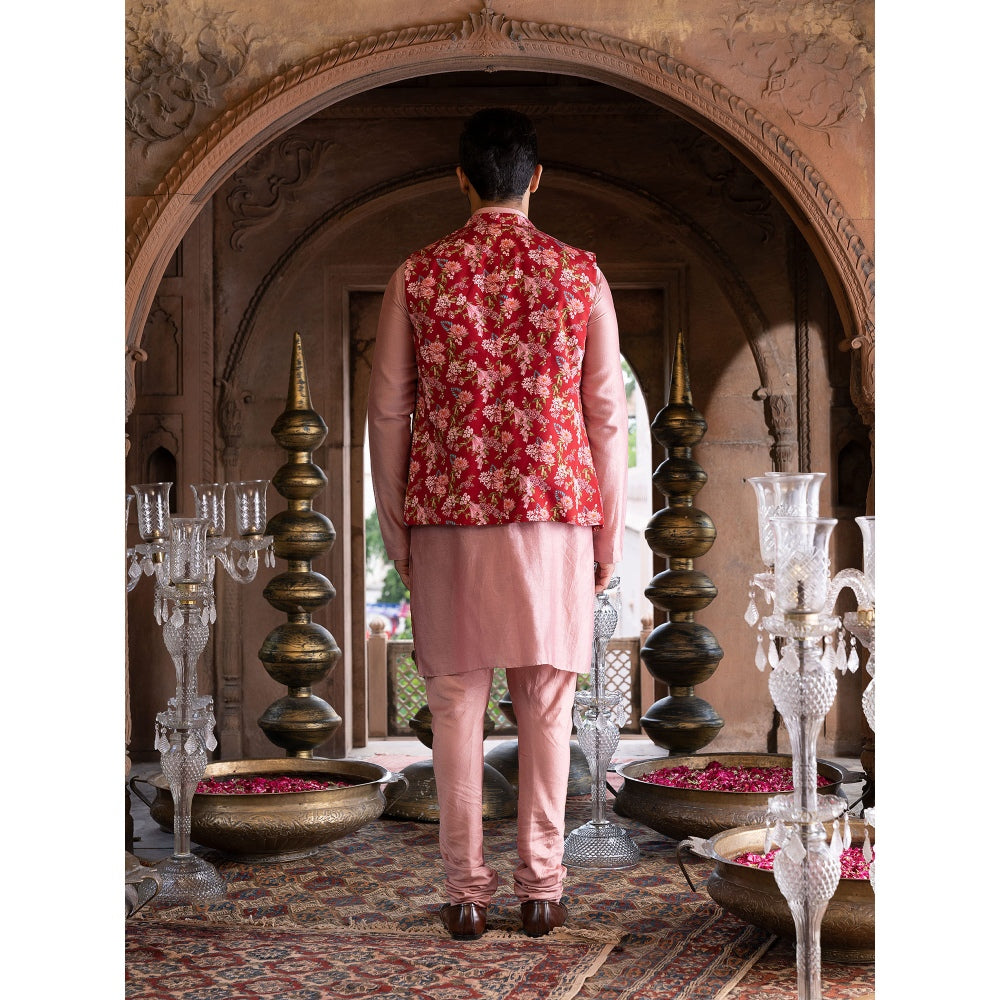 Chhavvi Aggarwal Men Pink Floral Printed Bundi (Set of 3)