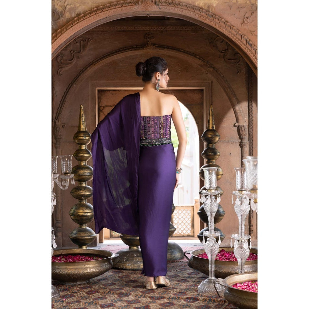Chhavvi Aggarwal Purple Pre Draped Saree with Belt (Set of 2)
