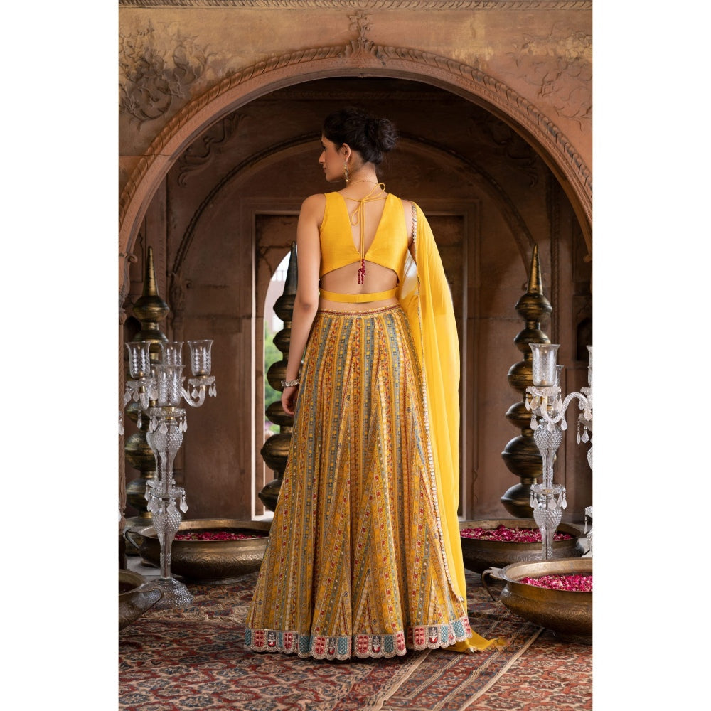Chhavvi Aggarwal Yellow Embroidered Lehenga Blouse with Dupatta (Set of 3)