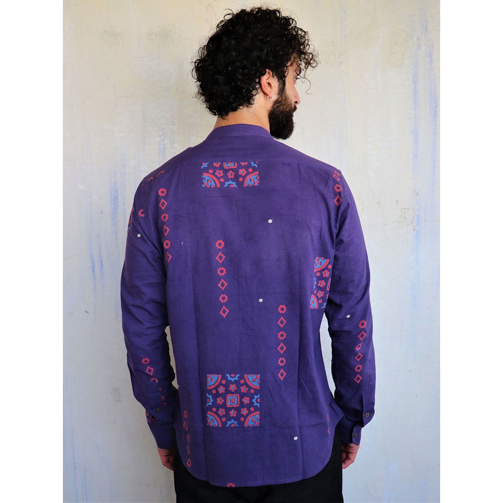 Chidiyaa Purple Square Patch Block Printed Shirt