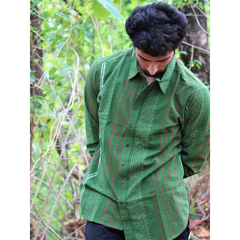 Chidiyaa Olive Green Block Printed Cotton Shirt