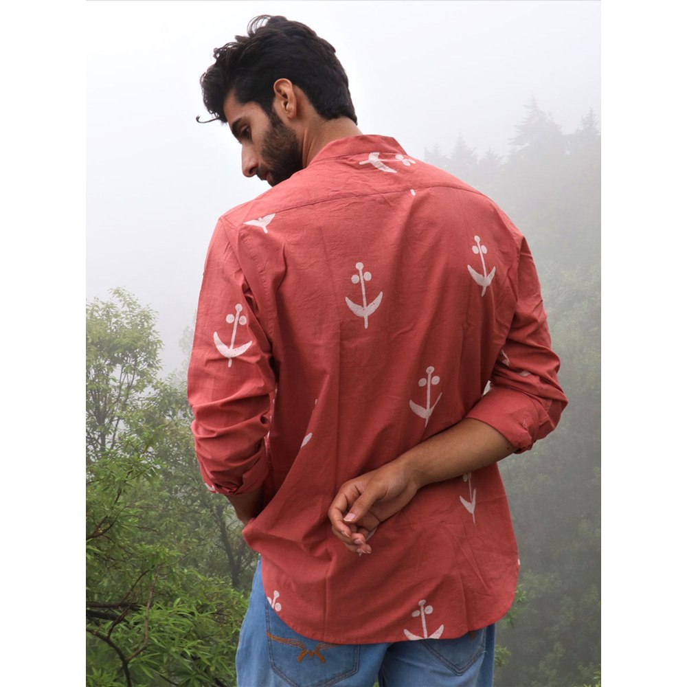 Chidiyaa Peach Block Printed Cotton Shirt