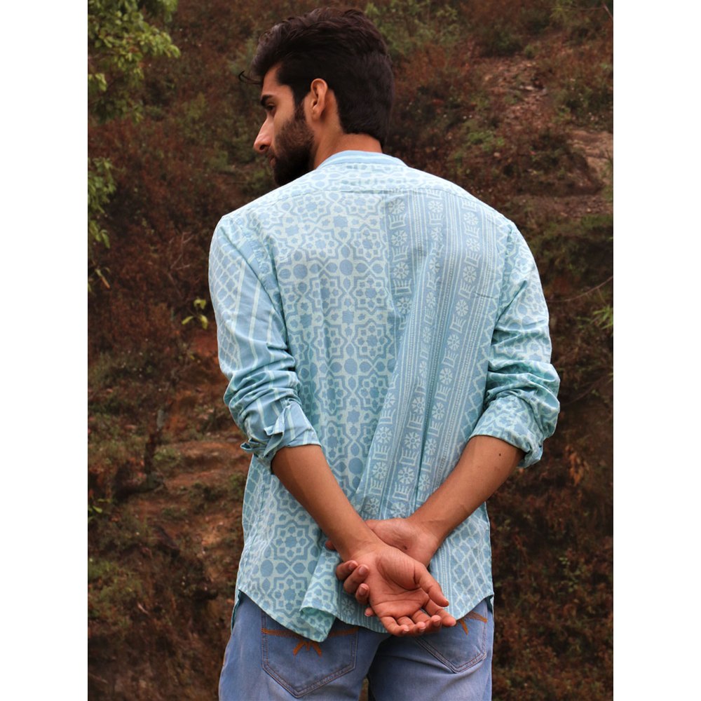 Chidiyaa Light Blue Block Printed Cotton Shirt