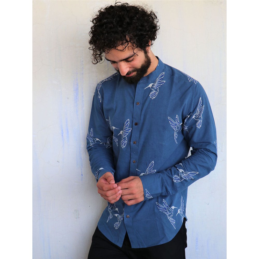Chidiyaa Blue Kingfisher Block printed Shirt