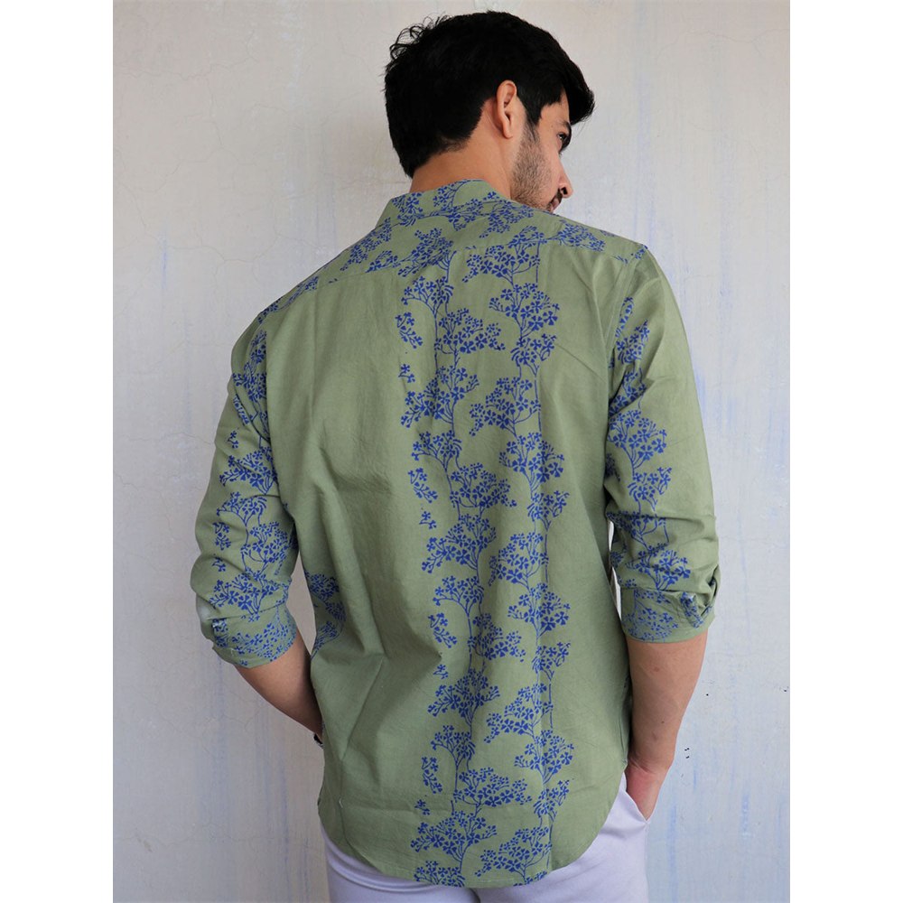 Chidiyaa Olive Block Printed Mens Shirt