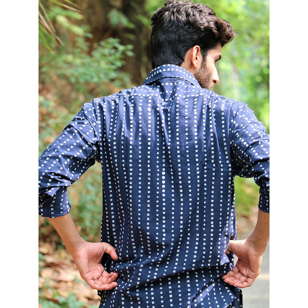 Chidiyaa Midnight Navy Blue Block Printed Cotton Shirt