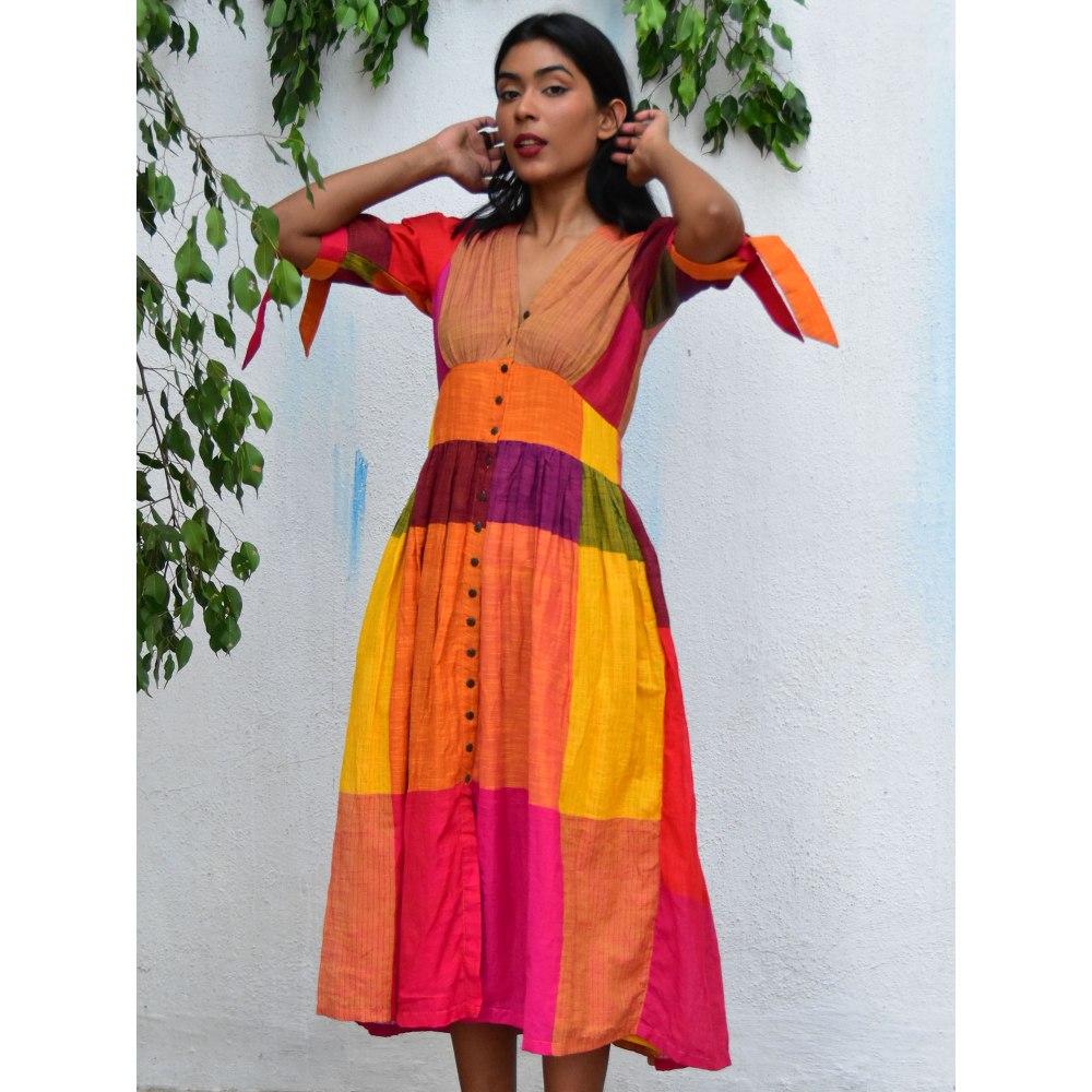 Chidiyaa Rainbow Cafe Techni Color Handwoven Cotton Dress