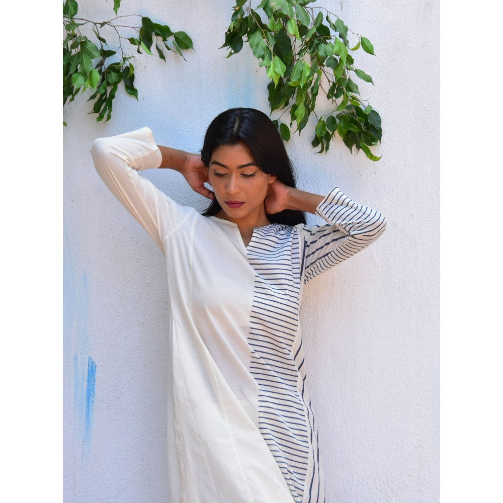 Chidiyaa Vanilla Moon Sky Handblock Printed Cotton Kurta (Set of 2)