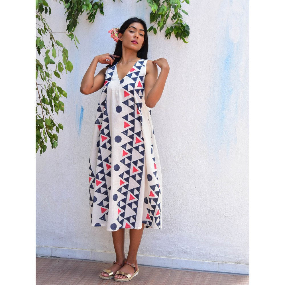 Chidiyaa Vanilla Moon Lunar Cascade Handblock Printed Cotton Dress