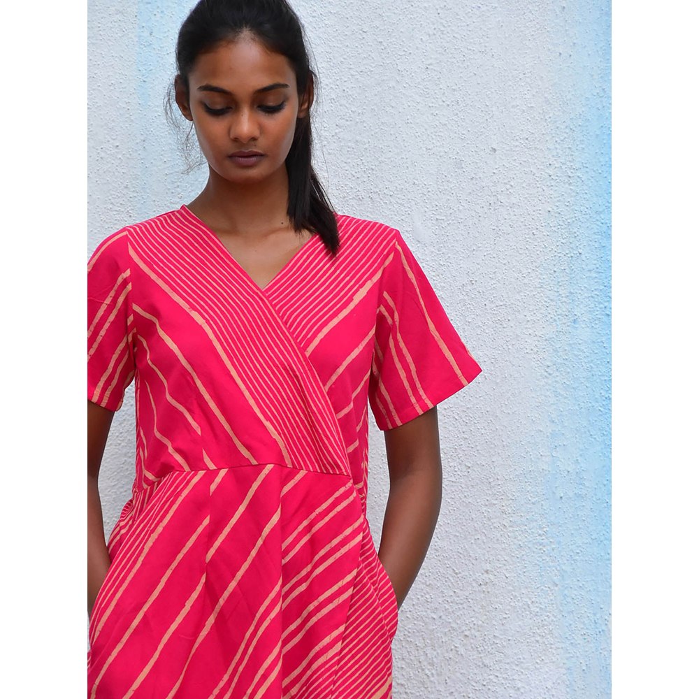 Chidiyaa Humming Bird Ethereal Essence Pink Handblock Printed Cotton Dress