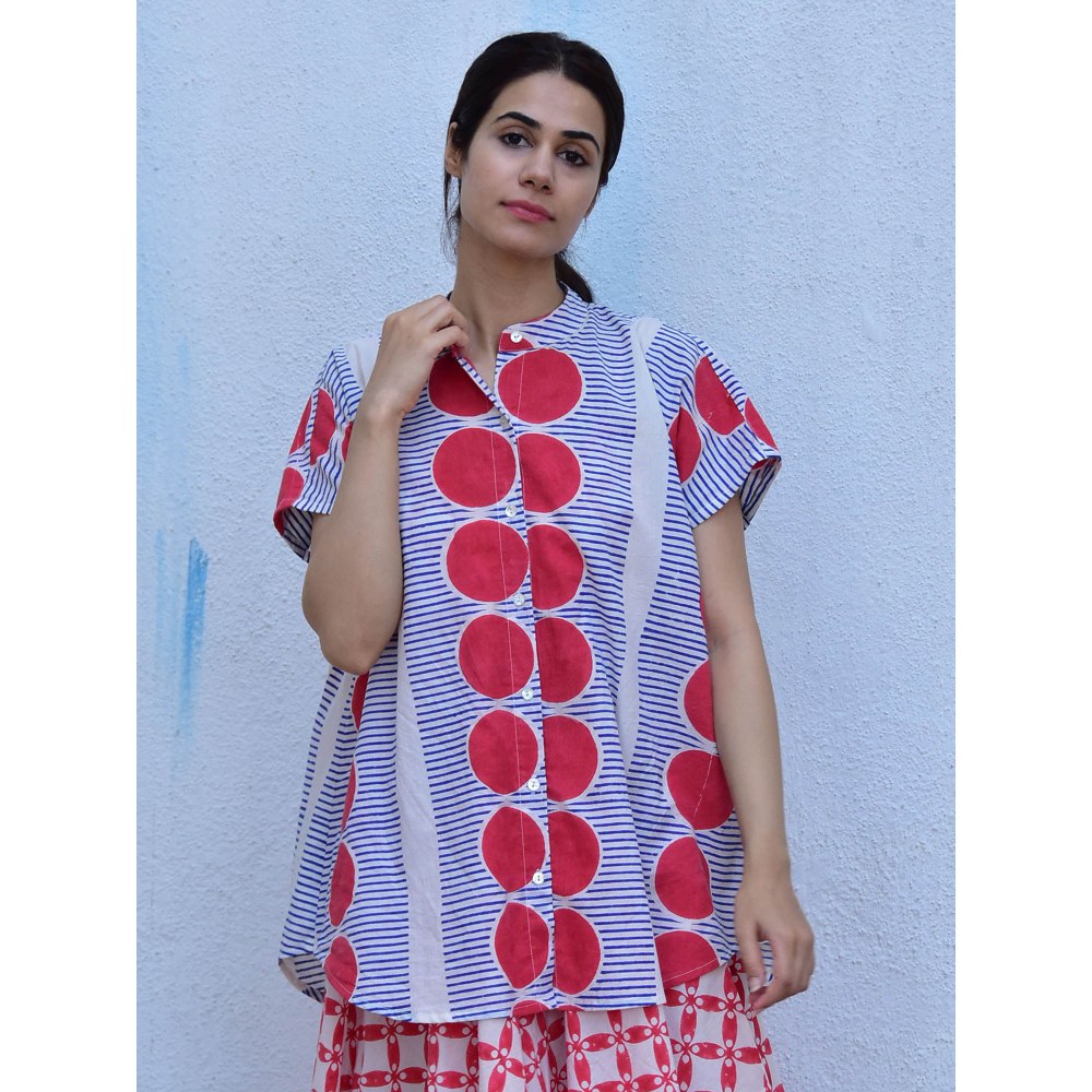 Chidiyaa Rain Dancing Rainy Retreat Hand Block Printed Cotton Multi-Color Shirt
